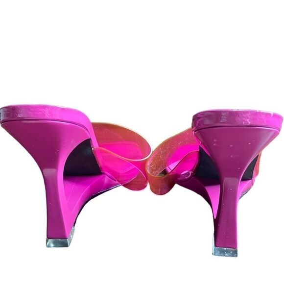Black Suede Studio ODESSA Fuchsia Fedora Patent Leather Cut Out Wedge Sandals - Picture 7 of 16